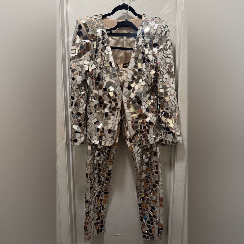 Fashion Nova Silver Mirror Mosaic Blazer Set